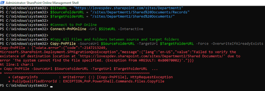 Copy-PNPFile - Failed to verify the existence of destination location
